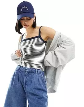 Укороченная майка Cotton On с квадратным вырезом в темно-синюю полоску Cotton:On