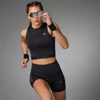 Укороченная майка для бега Adizero Adidas, цвет Black/Grey Six