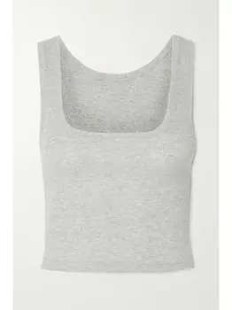 Укороченная майка из хлопкового джерси в рубчик Cotton Collection Skims, светло-серый