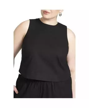 Укороченная майка из льняной смеси больших размеров свободного кроя с круглым вырезом ELOQUII, черный