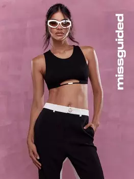 Укороченная майка MISSGUIDED, вырезы, металл, ткань в рубчик, черный цвет