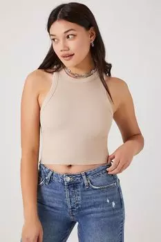 Укороченная майка ребристой вязки Forever 21, серо-коричневый