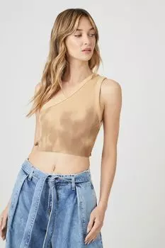 Укороченная майка ребристой вязки на одно плечо Forever 21, коричневый