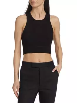 Укороченная майка ребристой вязки с вырезами Helmut Lang, черный