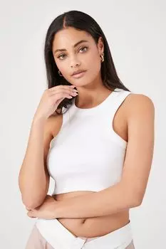Укороченная майка рельефной вязки Forever 21, белый
