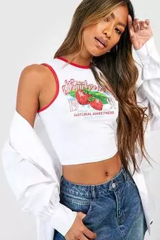 Укороченная майка ringer с клубничным принтом Boohoo, белый