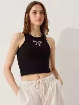 Укороченная майка с бантом из бриллиантов B.Angel, цвет black