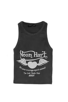 Укороченная майка с бретелькой на бретельках с рисунком, антрацит QUZU