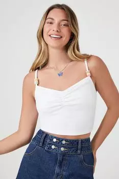 Укороченная майка с цветочным принтом и бусинами Forever 21, белый