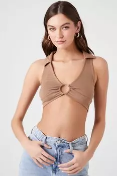 Укороченная майка с глубоким вырезом и уплотнительным кольцом Forever 21, коричневый