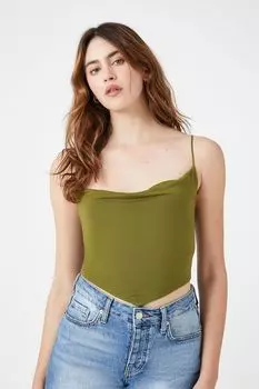 Укороченная майка с капюшоном Forever 21, оливковый