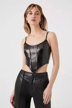 Укороченная майка с корсетом из искусственной кожи Forever 21, черный