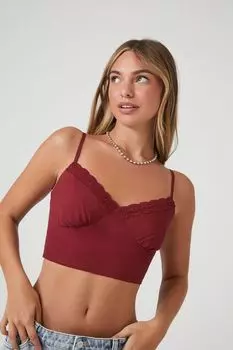 Укороченная майка с кружевной отделкой Forever 21, бордовый