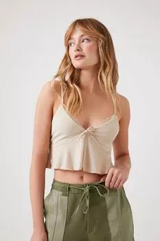 Укороченная майка с кружевом в рубчик Forever 21, песочный