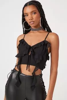 Укороченная майка с оборками Forever 21, черный