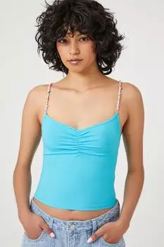 Укороченная майка с ремешками из бисера Forever 21, синий