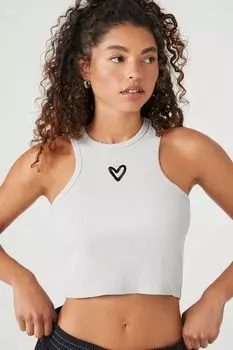 Укороченная майка с рисунком сердца Forever 21, серый
