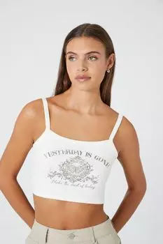 Укороченная майка с рисунком Yesterday Is Gone Forever 21, кремовый