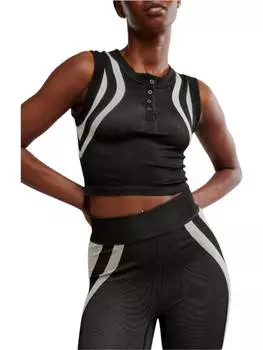 Укороченная майка-топ свободного кроя Henley Muscle в черном комбинированном цвете Free People