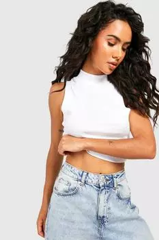 Укороченная майка в ребрицу с высоким горловием Boohoo, белый