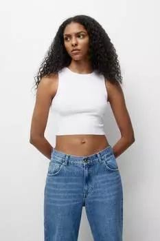Укороченная майка в рубчик Pull&Bear, белый