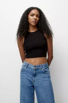 Укороченная майка в рубчик Pull&Bear, черный