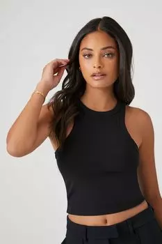 Укороченная майка в рубчик с открытой спиной Forever 21, черный