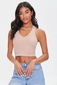 Укороченная майка вафельной вязки Forever 21, белый