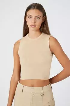 Укороченная майка вязанной вязки-свитера Forever 21, песочный