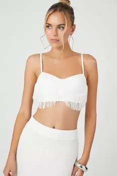 Укороченная майка вязки Ponte с бахромой Forever 21, белый