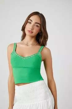 Укороченная майка вязки с цветочным принтом Forever 21, зеленый