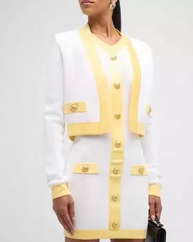 Укороченная открытая куртка с 2 карманами Balmain, цвет White/Yellow