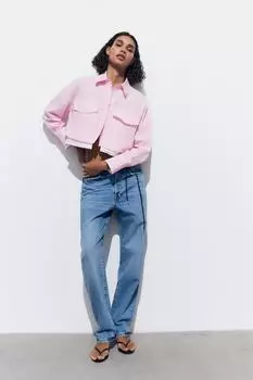 Укороченная оксфордская рубашка ZARA, розовый