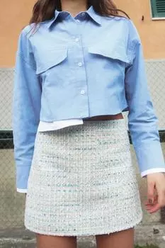 Укороченная оксфордская рубашка ZARA, синий