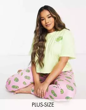 Укороченная пижама цвета лайм Loungeable Plus зеленого и розового цвета