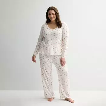 Укороченная пижамная кофта с длинным рукавом и ажурной вязкой для полных Sonoma Goods For Life, цвет ivory floral