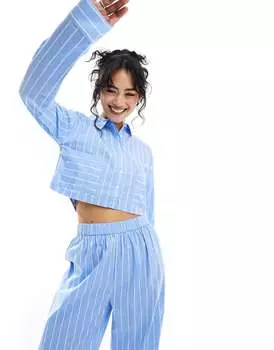 Укороченная пижамная рубашка оверсайз Luna в синюю полоску