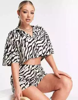 Укороченная пляжная рубашка с зебровым принтом ASOS