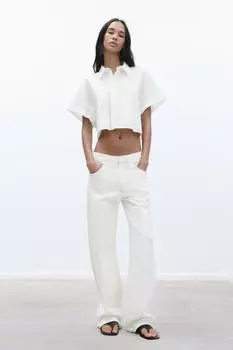 Укороченная поплиновая рубашка ZARA, белый