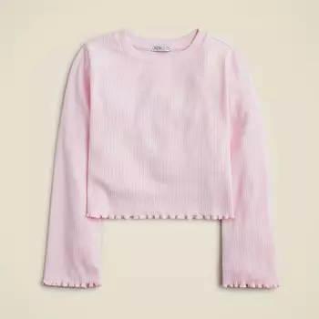 Укороченная повседневная рубашка с длинными рукавами для девочек в винтажном стиле с отделкой в рубчик J.Crew, розовый