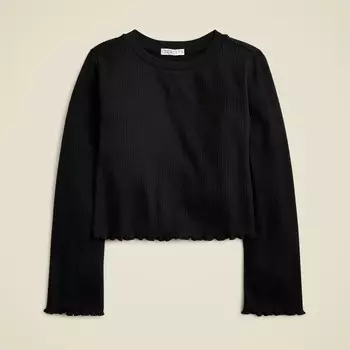 Укороченная повседневная рубашка с длинными рукавами для девочек в винтажном стиле с отделкой в рубчик J.Crew, черный