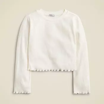 Укороченная повседневная рубашка с длинными рукавами для девочек в винтажном стиле с отделкой в рубчик J.Crew, белый