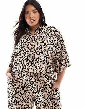 Укороченная рубашка ASOS DESIGN Curve с анималистичным принтом