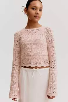 Укороченная рубашка ажурной вязки H&M, розовый