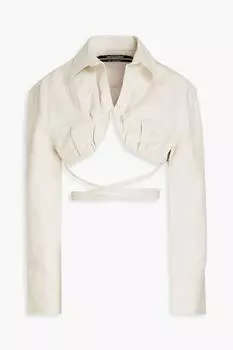 Укороченная рубашка Baci на косточках из хлопка и льна JACQUEMUS, экру