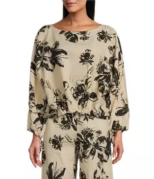 Укороченная рубашка Bryn Walker с цветочным принтом и вырезом «лодочка» и длинными рукавами Gianna, цветочный