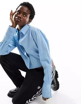 Укороченная рубашка COLLUSION с длинными рукавами из стираного хлопка синего цвета