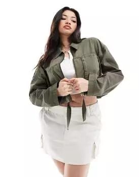 Укороченная рубашка цвета хаки с практичными карманами ASOS DESIGN Curve