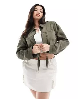 Укороченная рубашка цвета хаки с практичными карманами ASOS DESIGN Curve