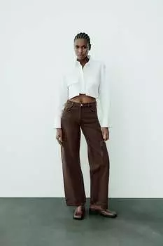Укороченная рубашка из габардина ZARA, белый
